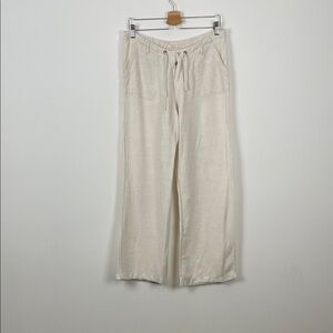 Just Living Linen Blend Boho Wide Leg Casual Relax Fit Women's L Cream Pants